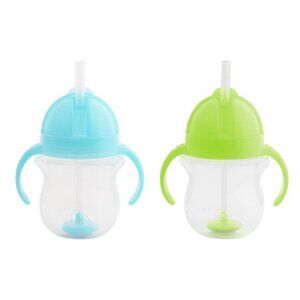 Straw Trainer Cup with Click Lock™ Lid, 7 Ounce, 2 Count (Pack of 1), Blue/Green